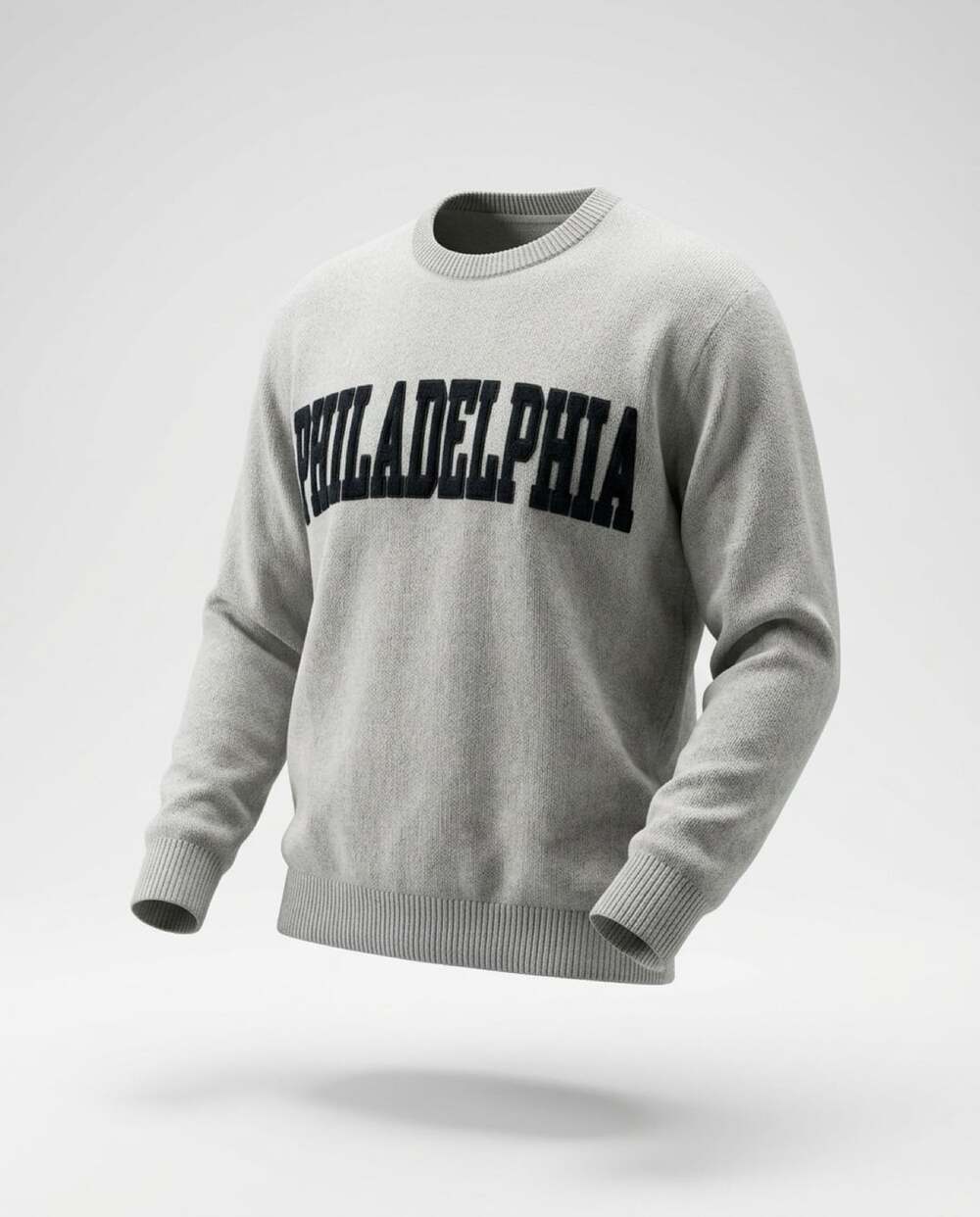 New York Popular Philadelphia Embroidered Crewneck Sweatshirt Gray